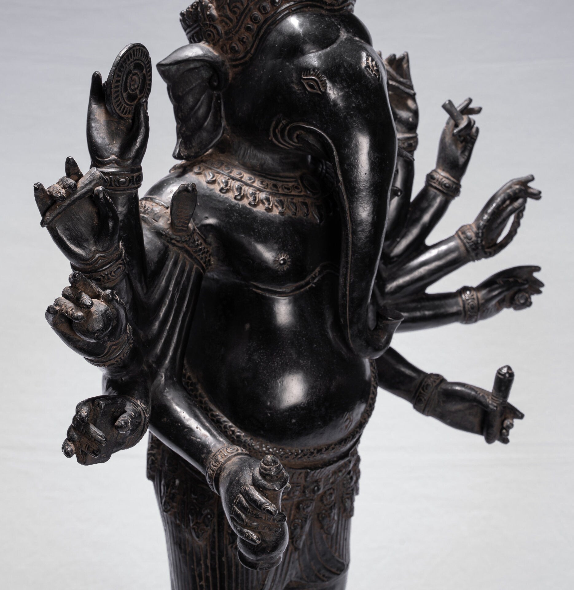 Statue Ganesha - Statua Ganesha in stile antico Khmer in piedi in piedi e Yoni - 84 cm/34 "