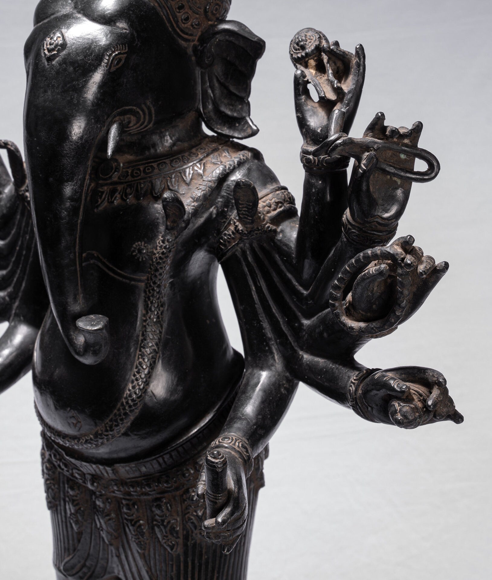 Statue Ganesha - Statua Ganesha in stile antico Khmer in piedi in piedi e Yoni - 84 cm/34 "