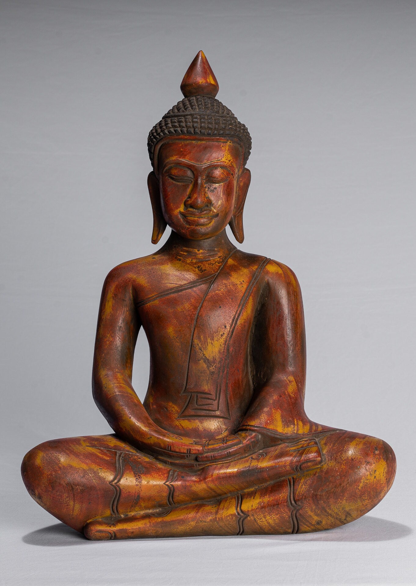 Buddha Sculpture - Antique Khmer in stile Khmer Legno Buddha Statua Dhyana Meditazione Mudra - 46 cm/18 "