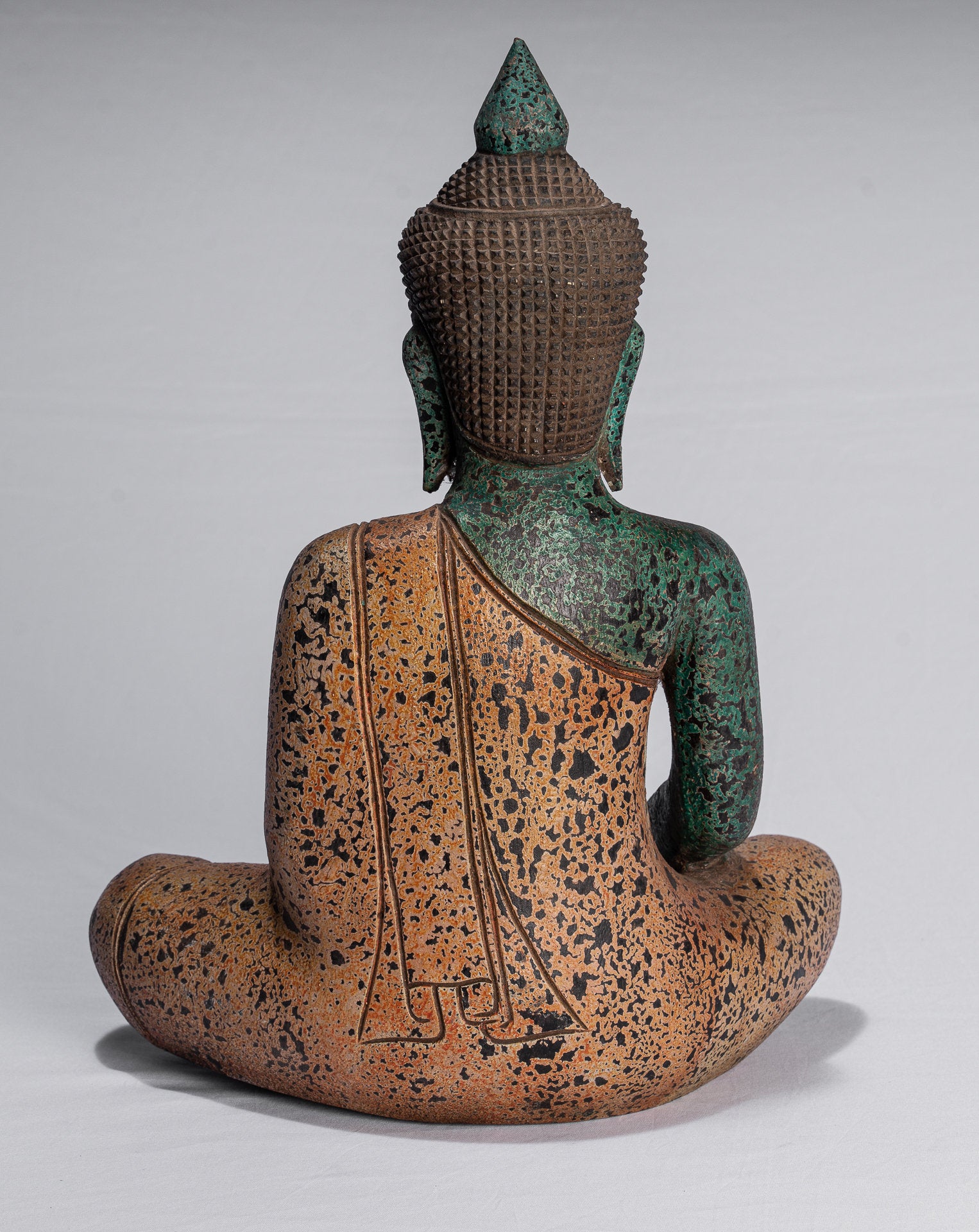 Bouddha Statue-Antique Khmer Style SE Asia Seated Wood Enlightenment Buddha Statue-39cm/16 "